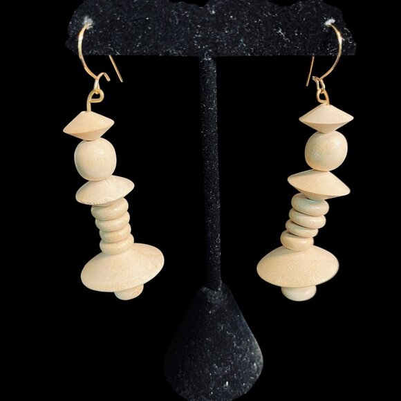 Boho Natural Wood Bead Necklace Earrings Set Chunky Statement Artisan Jewelry - Picture 9 of 10